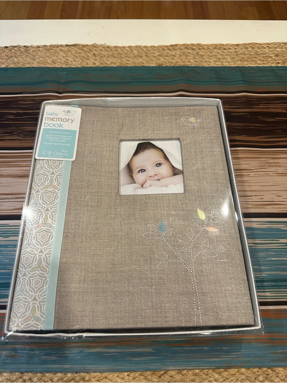 C.R. Gibson Linen-Look Baby Memory Book in Beige with Pastel Leaf -DAMAGED